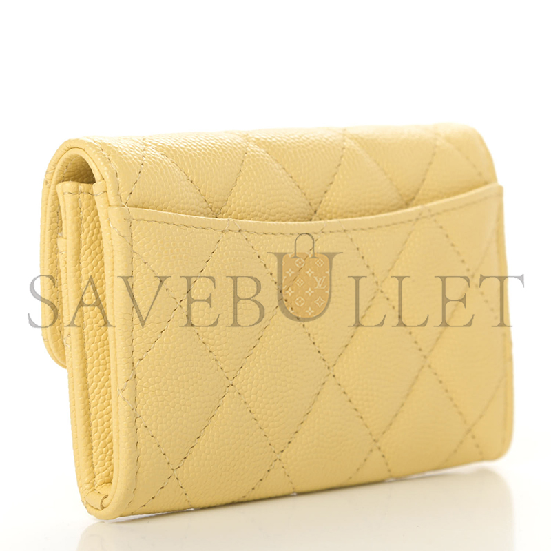 Ch*el caviar quilted flap card holder wallet yellow ap0214 (11.3*7.5*2.5cm)